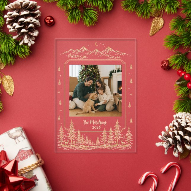 Photo Timeless Gold Christmas Tree Landscape Acrylic Invitations (Insitu (Holiday))