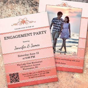 Photo Tone on Tone Coral Striped Engagement Invitation