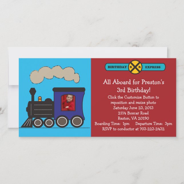 Photo Train Birthday Invitation (Front)