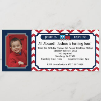 Photo Train Ticket - Red Chevron Invitation