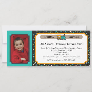 Photo Train Ticket - Teal & Black Invitation