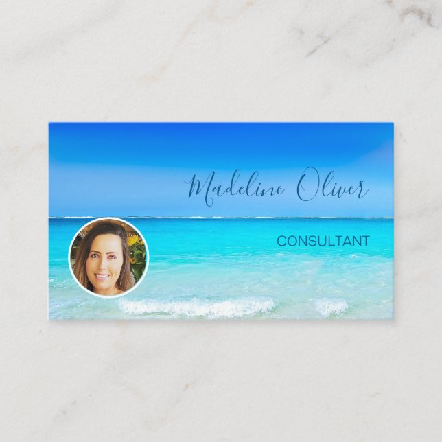 Photo Travel Professional Ocean Beach Sea Blue  Business Card (Front)