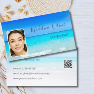 Photo Travel QR Code Professional Ocean Beach Business Card