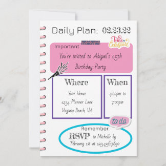 Photo Trendy Daily Planner Modern Chic Birthday Invitation