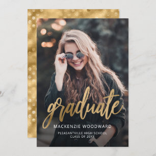 Photo Trendy Gold Script Graduation Announcement