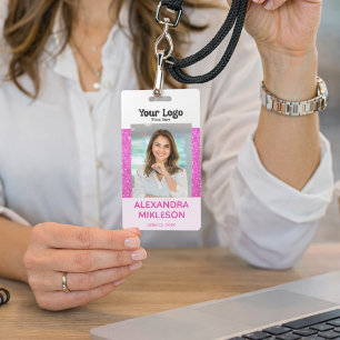 Photo Trendy Hot Pink Glam Design ID Badge