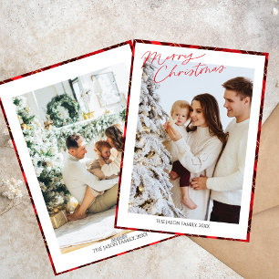 Photo Trendy  Minimalist Plaid Gingham Xmas tree Holiday Card