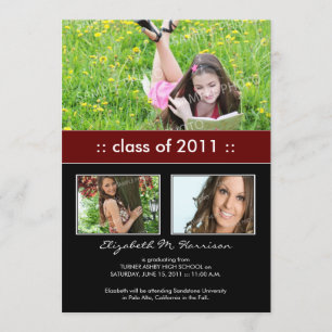 Photo Trio Custom Graduation Announcement (maroon)