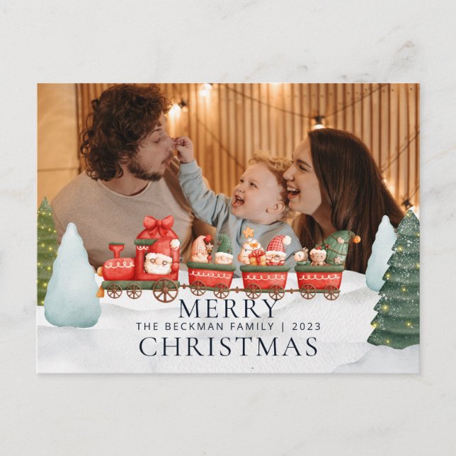 Photo Truck Gnomes Winter Snow Merry Christmas Holiday Postcard (Front)