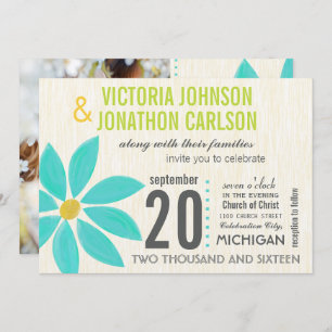 Photo Turquoise Stylised Daisy Wedding Invitations