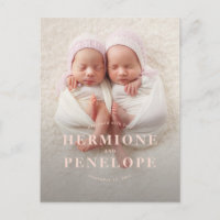 Photo twin modern typographic pink girly birth