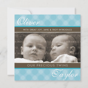 PHOTO TWINS BIRTH ANNOUNCEMENT cute boys blue