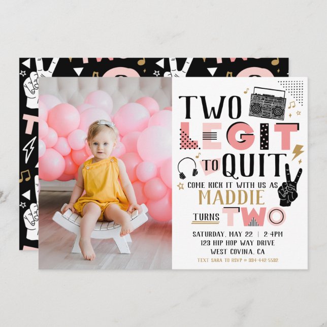 Photo Two Legit to Quit Second Birthday Invitation (Front/Back)