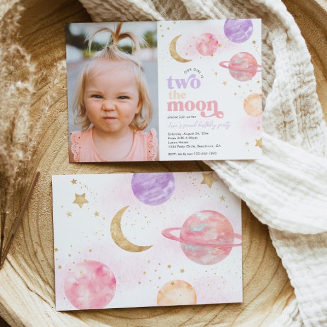 Photo Two the Moon Girl's Birthday Invitations (Creator Uploaded)