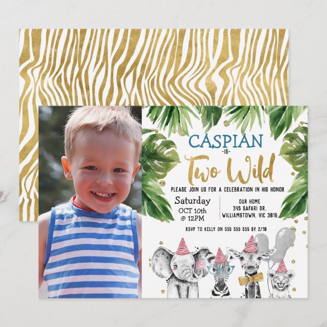 Photo Two Wild Safari 2nd Birthday Party Invitation (Front/Back)