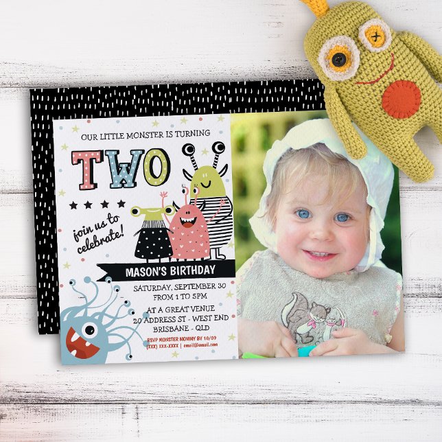 Photo Two Years Old Monster Birthday Invitation (Your little one will be in for a monster of a celebration with this creative invitation.)
