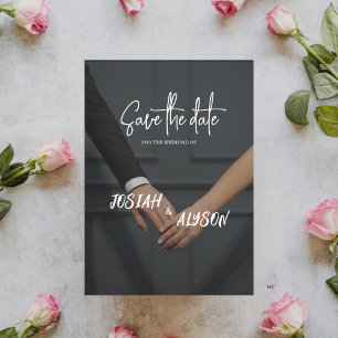 Photo typography stylish black and white wedding invitation