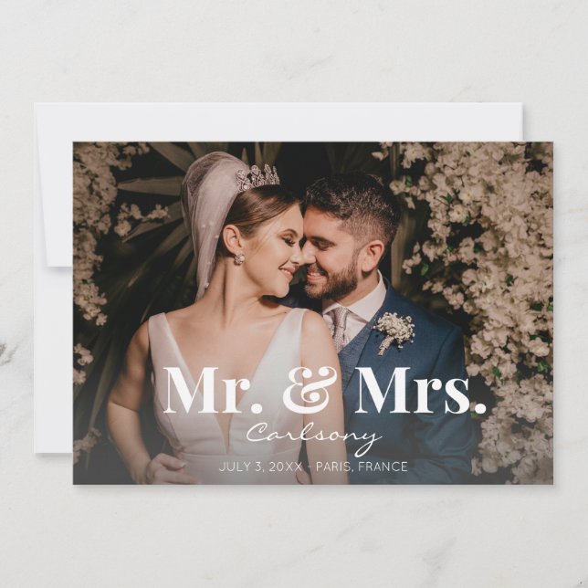 Photo Typography Wedding Announcement Mr & Mrs - H (Front)
