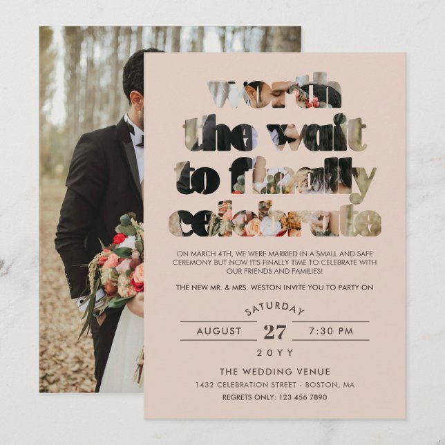 Photo Typography Worth the Wait Sequel Celebration Invitation (Front/Back)