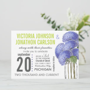 Photo Ultra Viole Lime Hydrangea Mason Jar Wedding Invitation