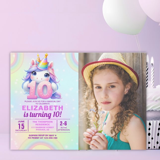 Photo Unicorn 10th Birthday - Magical Birthday Invitation (Creator Uploaded)