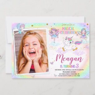 Photo Unicorn birthday invitation Fairy invitation