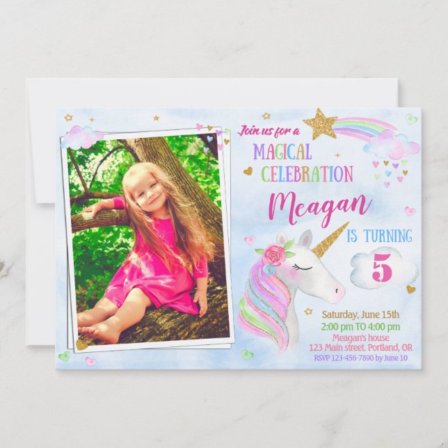 Photo Unicorn birthday invitation Magical unicorn (Front)
