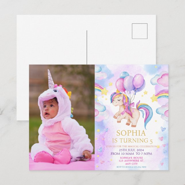 Photo Unicorn Rainbow Birthday  Postcard (Front/Back)