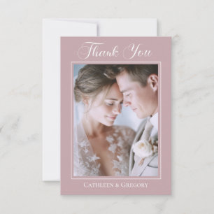 Photo Upload Dusty Pink Floral Wedding Calligraphy Thank You Card