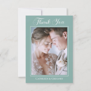 Photo Upload Sage Green Floral Wedding Calligraphy Thank You Card