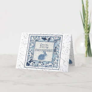Photo Valentine Blue Rabbit Bunny Vintage Delft Holiday Card