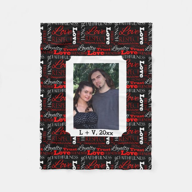 Photo Valentine's Day Word Collage Personalised Fleece Blanket (Front)