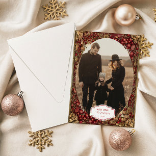 Photo Victorian Red Berry Christmas Holiday Card