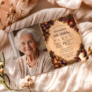 Photo Vintage Autumn Harvest Fruit 90th Birthday Invitation