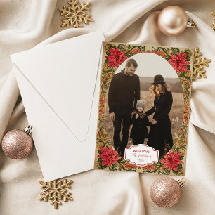 Photo Vintage Baroque Poinsettia Christmas Holiday Card