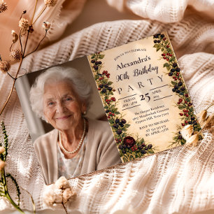 Photo Vintage Blackberry Botanical 90th Birthday Invitation