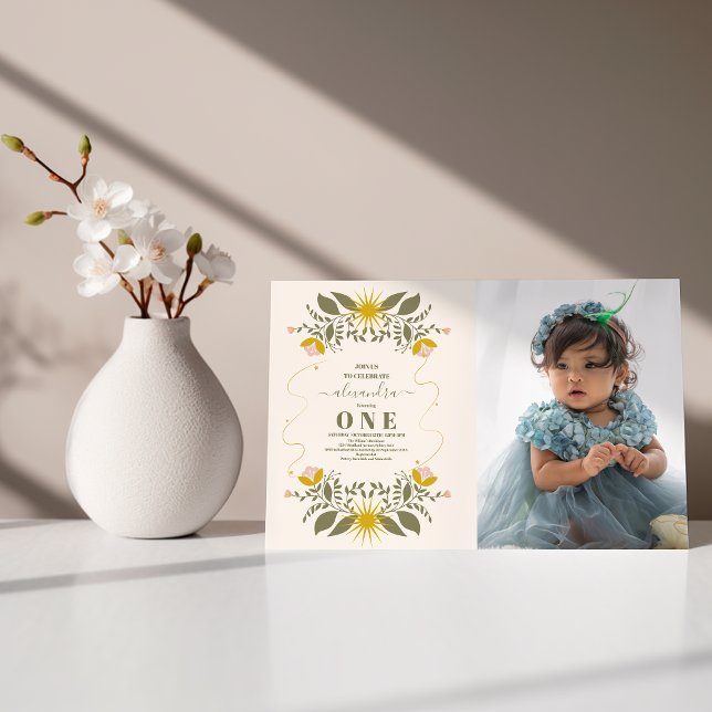 Photo Vintage Celestial Botanical 1st Birthday Invitation (Creator Uploaded)