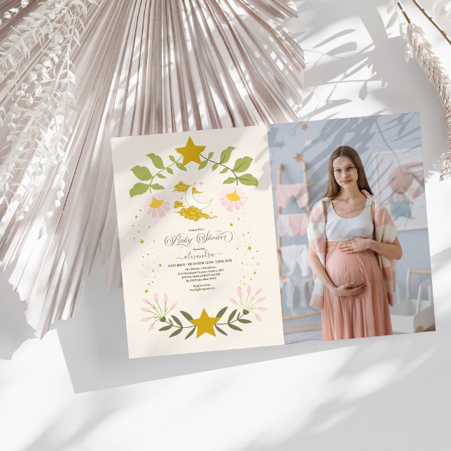 Photo Vintage Celestial Botanical Baby Shower Invitation (Creator Uploaded)