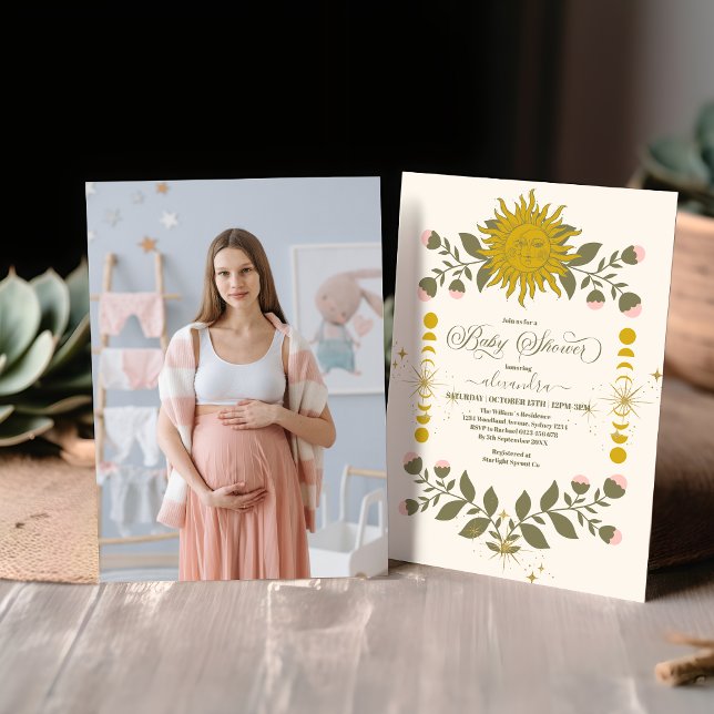 Photo Vintage Celestial Botanical Baby Shower Invitation (Creator Uploaded)