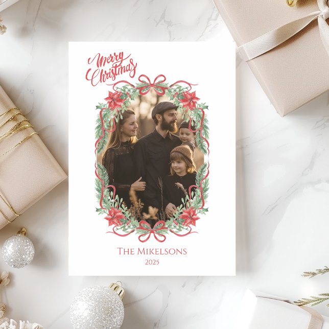 Photo Vintage Coquette Bow Photo Christmas Holiday Card (Creator Uploaded)