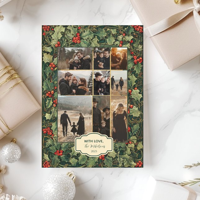 Photo Vintage Holly Christmas Holiday Card (Creator Uploaded)