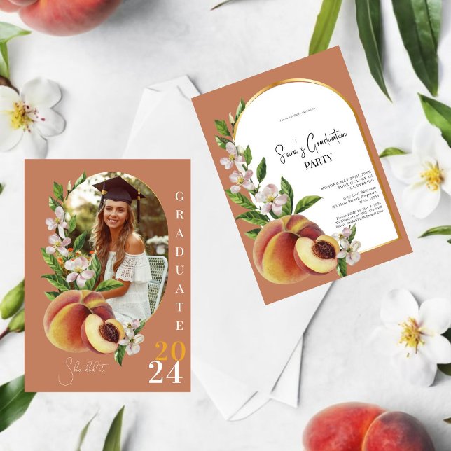 Photo Vintage Inspired Aesthetic Peach Graduation Invitation (Personalize your graduation party with our unique vintage invites! )
