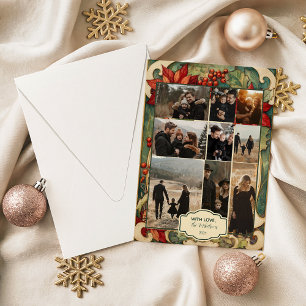 Photo Vintage Poinsettia Christmas Holiday Card