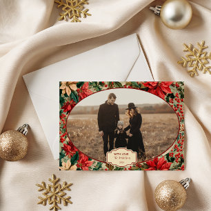 Photo Vintage Poinsettia Holiday Card