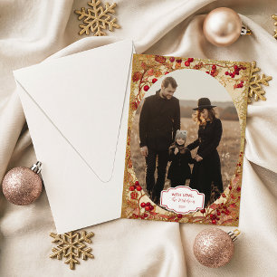 Photo Vintage Red Berry Holiday Party Card