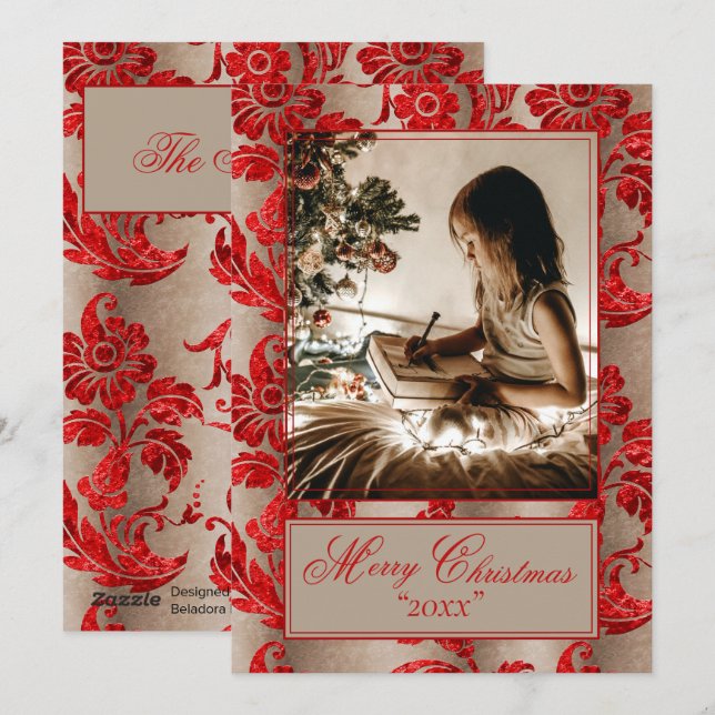 Photo Vintage Red Damask Holiday (Front/Back)