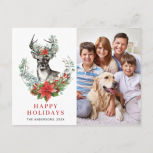 PHOTO Watercolor Christmas Deer Greeting Holiday Postcard
