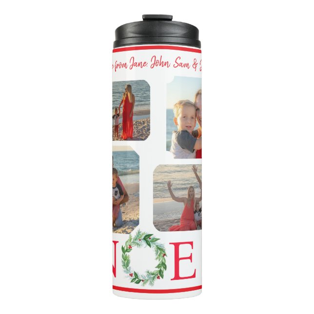 PHOTO Watercolor Christmas Holiday Wreath NOEL Thermal Tumbler (Front)