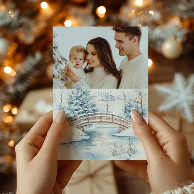 Photo Watercolor Christmas Winter Wonderland Holiday Card (Creator Uploaded)