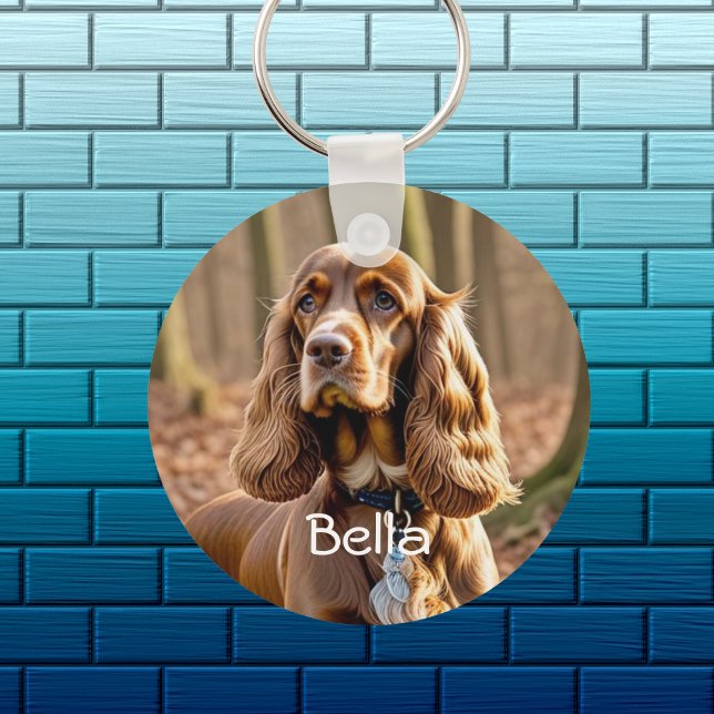 Photo & Watercolor Cocker Spaniel Personalise Key Ring (Front of Design, add pets photo and name)
